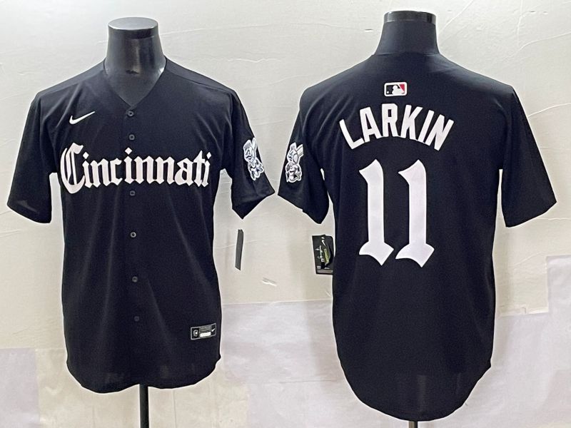 Men 2025 Cincinnati Reds #11 Larkin Black Five generations Joint Name Nike MLB Jersey style 1